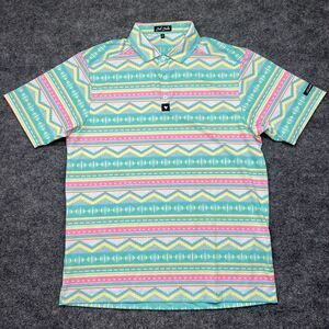 Bad Birdie Polo Shirt Mens Large Multicolor Geometric Performance Stretch